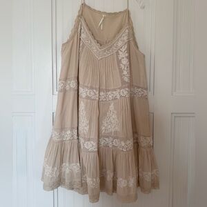 Anthropologie Cream Lace-Trimmed Sundress